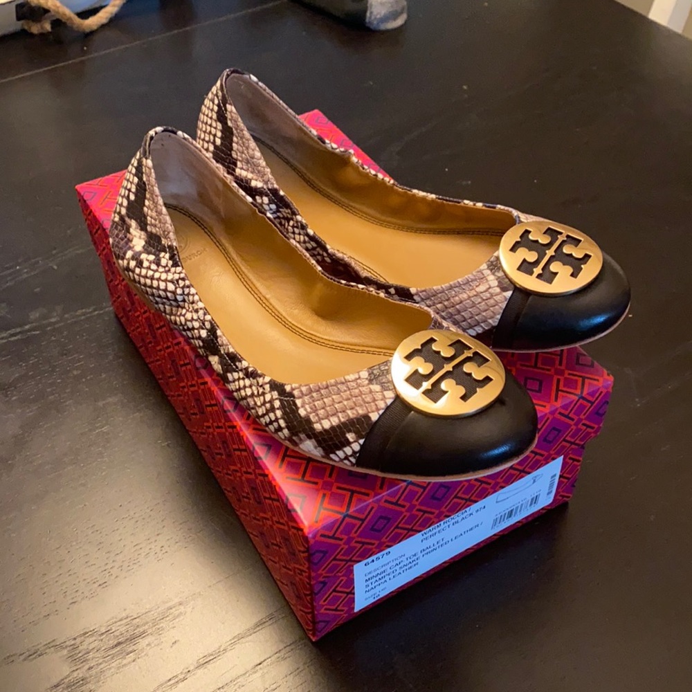 Tory Burch Minnie Cap Toe Flats Snake